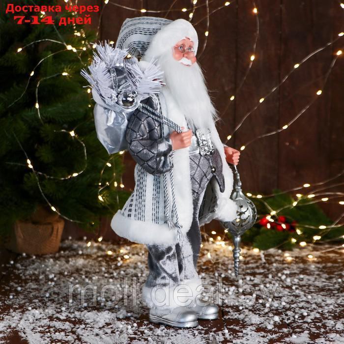 Дед Мороз "Клетчатом жилете " музыка шевелит головой, 43 см, серый - фото 2 - id-p213484543