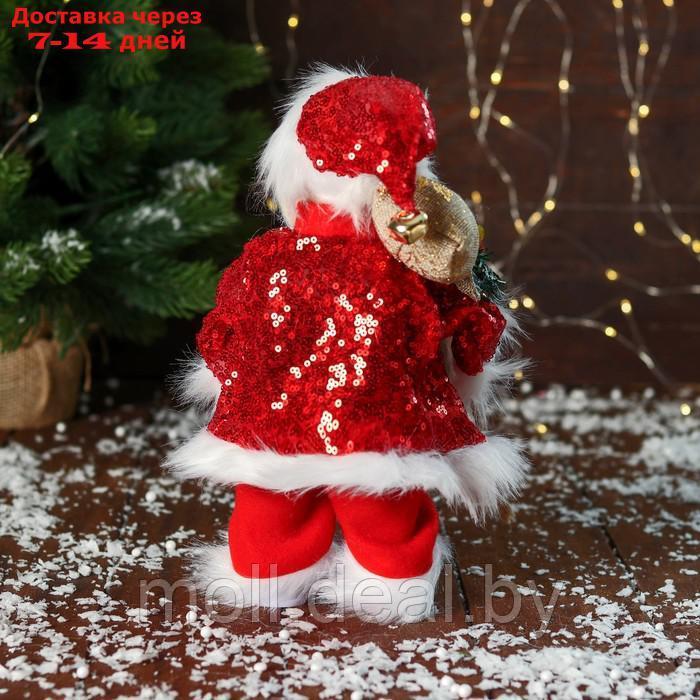 Дед Мороз "В костюме с пайетками, с фонариком" двигается, с подсветкой, 28 см, красный - фото 3 - id-p213486574