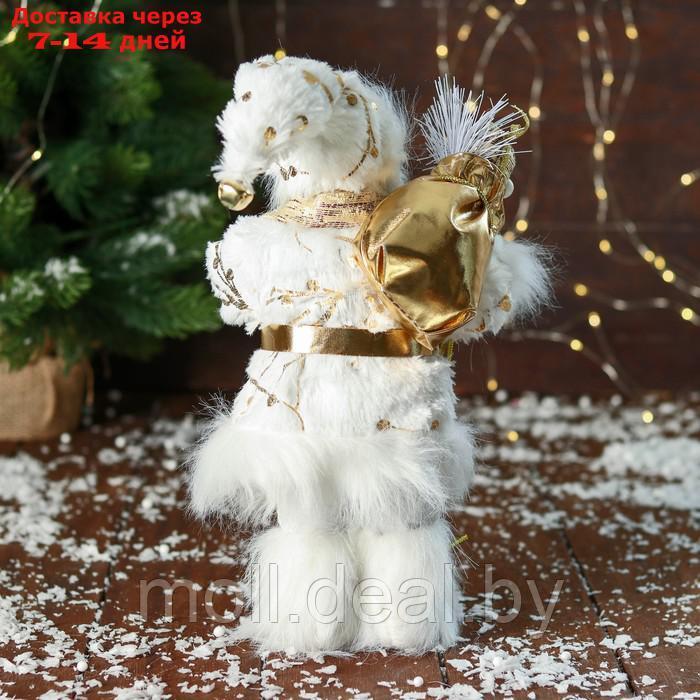 Дед Мороз "С подарками и в ремешке" 31 см, бело-золотой - фото 3 - id-p213486575