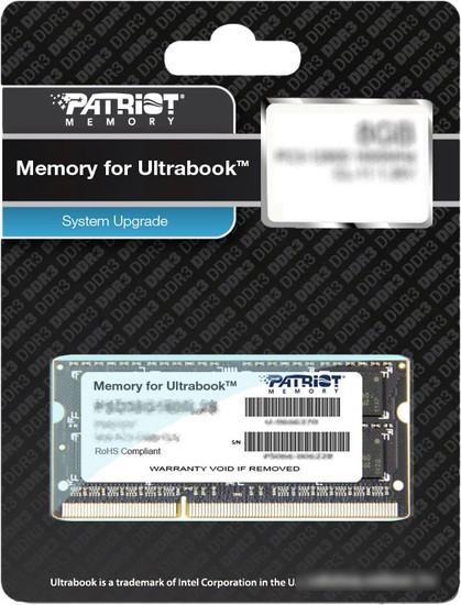 Оперативная память Patriot Memory for Ultrabook 4GB DDR3 SO-DIMM PC3-12800 (PSD34G1600L81S) - фото 5 - id-p213228490