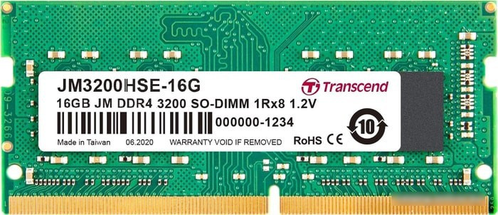 Оперативная память Transcend JetRam 16GB DDR4 SODIMM PC4-25600 JM3200HSE-16G - фото 1 - id-p213227912