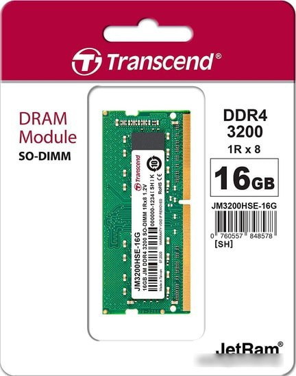 Оперативная память Transcend JetRam 16GB DDR4 SODIMM PC4-25600 JM3200HSE-16G - фото 2 - id-p213227912