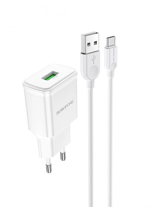 Зарядное устройство Borofone BA59A Heavenly 2xUSB 5V 3A QC3.0 + кабель Type-C White 6974443380217 - фото 1 - id-p213241167