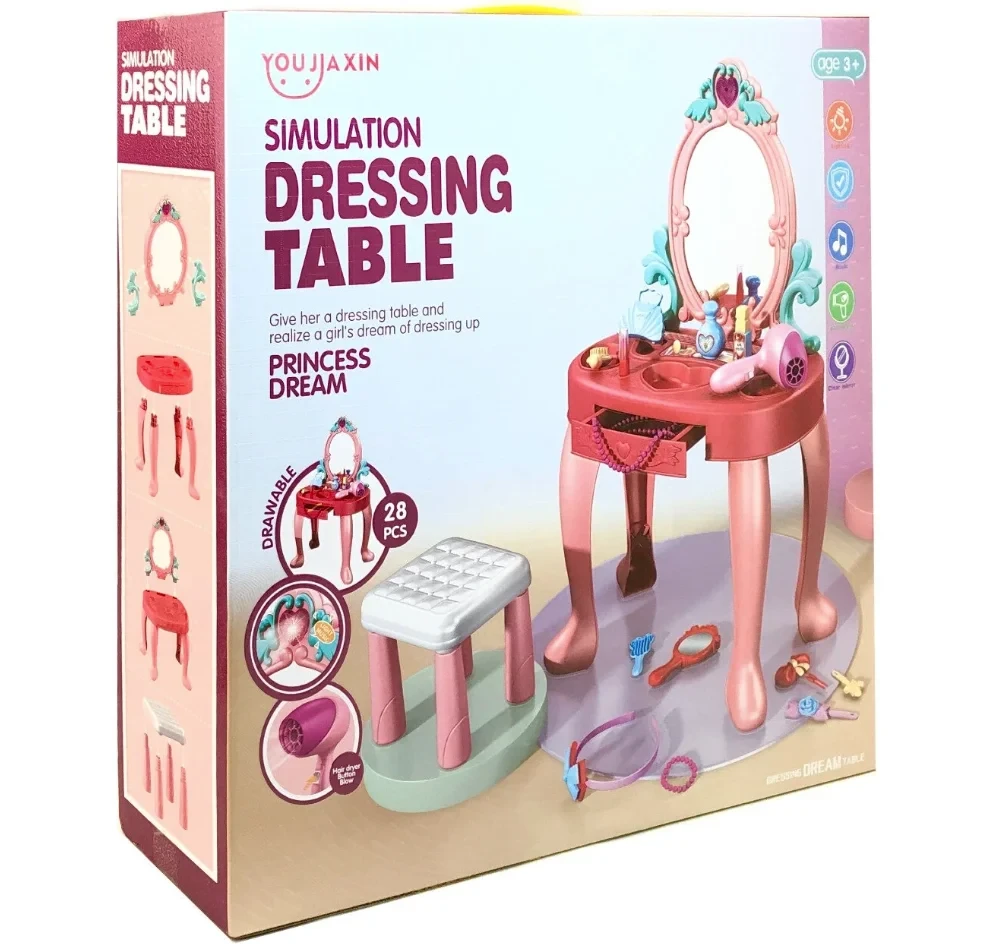 Детское игрушечное трюмо для девочки, игровой набор туалетный столик со стульчиком, детское трюмо 678-2A сф