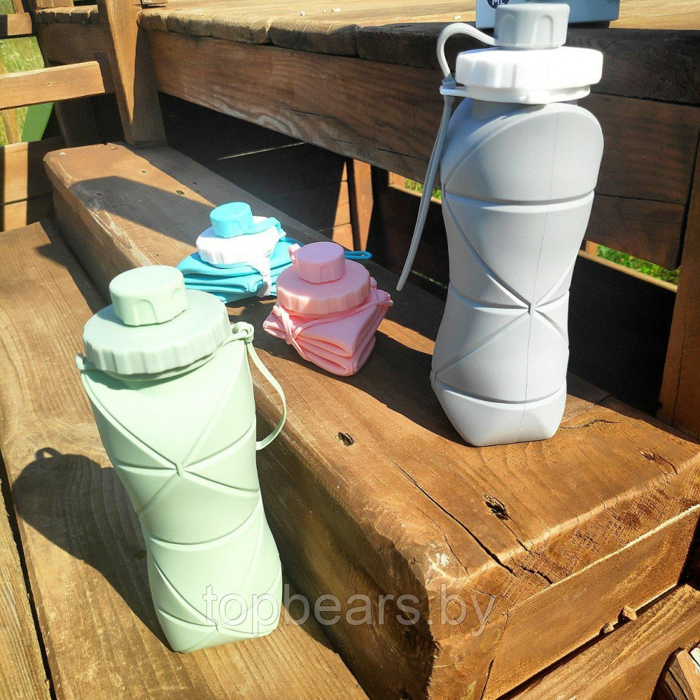 Бутылка складная силиконовая спортивная Silicon Folding Bottle, 600 ml Зеленый - фото 5 - id-p212674148