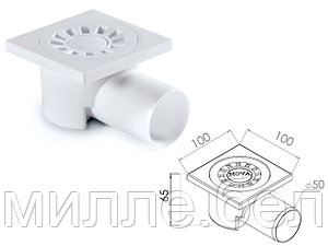 Сливной трап горизонтальный D 50 решетка пласт. 100х100 мм, NOVA