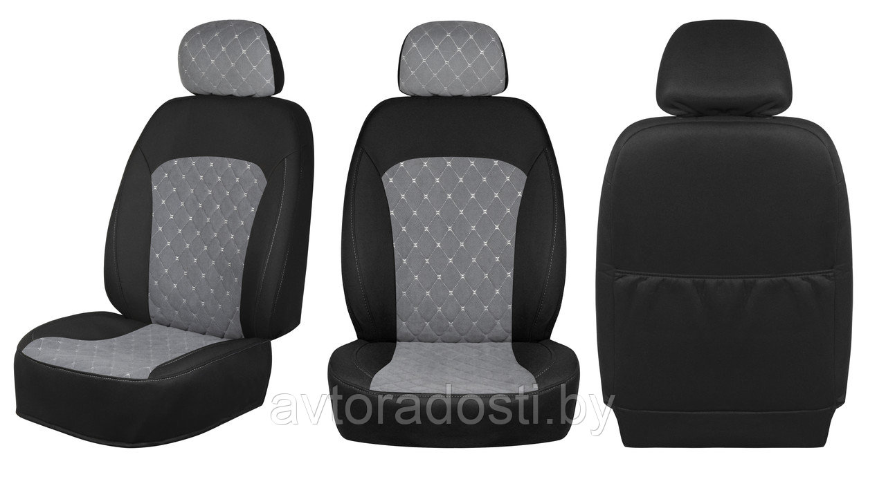 Чехлы на сиденья универсальные (черный, серая вставка РОМБ) / пара - фото 1 - id-p181438158