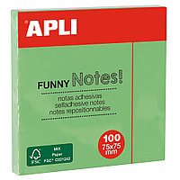 Бумага для заметок на клейкой основе "Funny notes", 75x75 мм, 100 листов, зеленый пастель