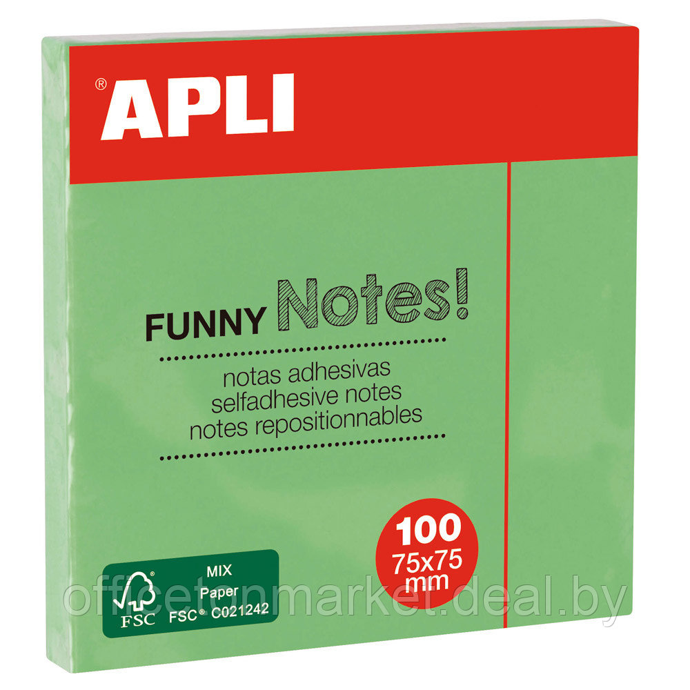 Бумага для заметок на клейкой основе "Funny notes", 75x75 мм, 100 листов, зеленый пастель - фото 1 - id-p213586922