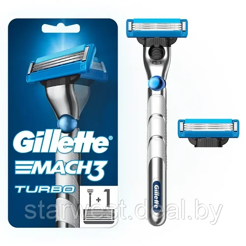 Gillette Mach 3 Turbo с 2 кассетами Бритва / Станок для бритья мужской ...