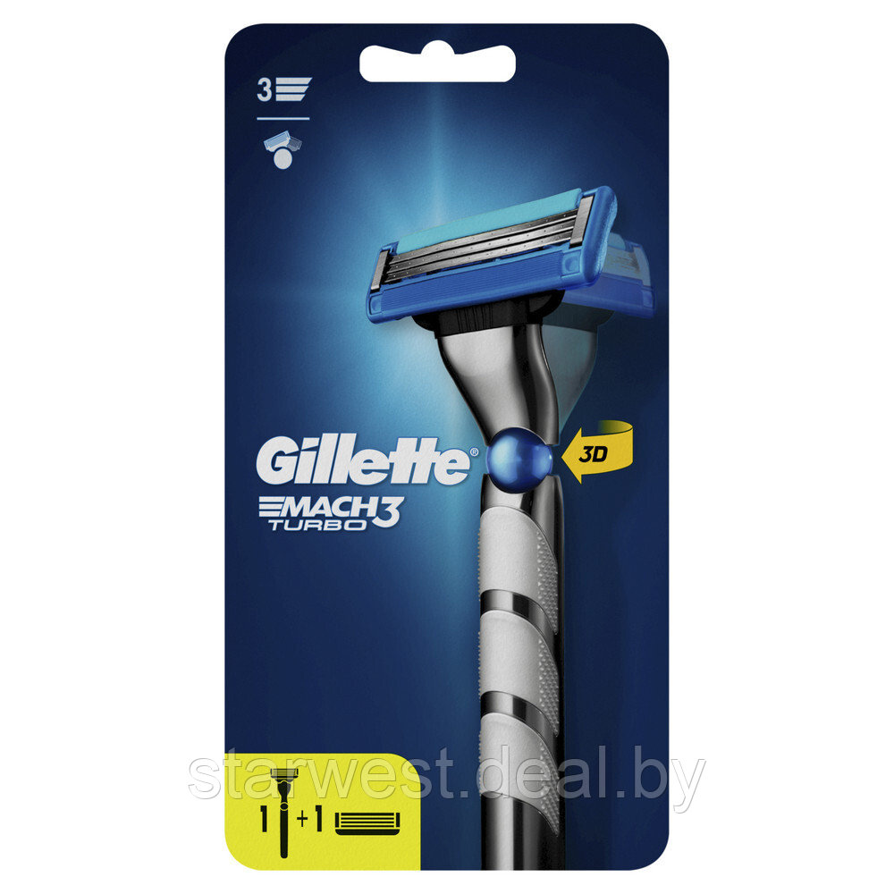 Gillette Mach 3 Turbo с 2 кассетами Бритва / Станок для бритья мужской с 3D-механизмом - фото 2 - id-p133704064