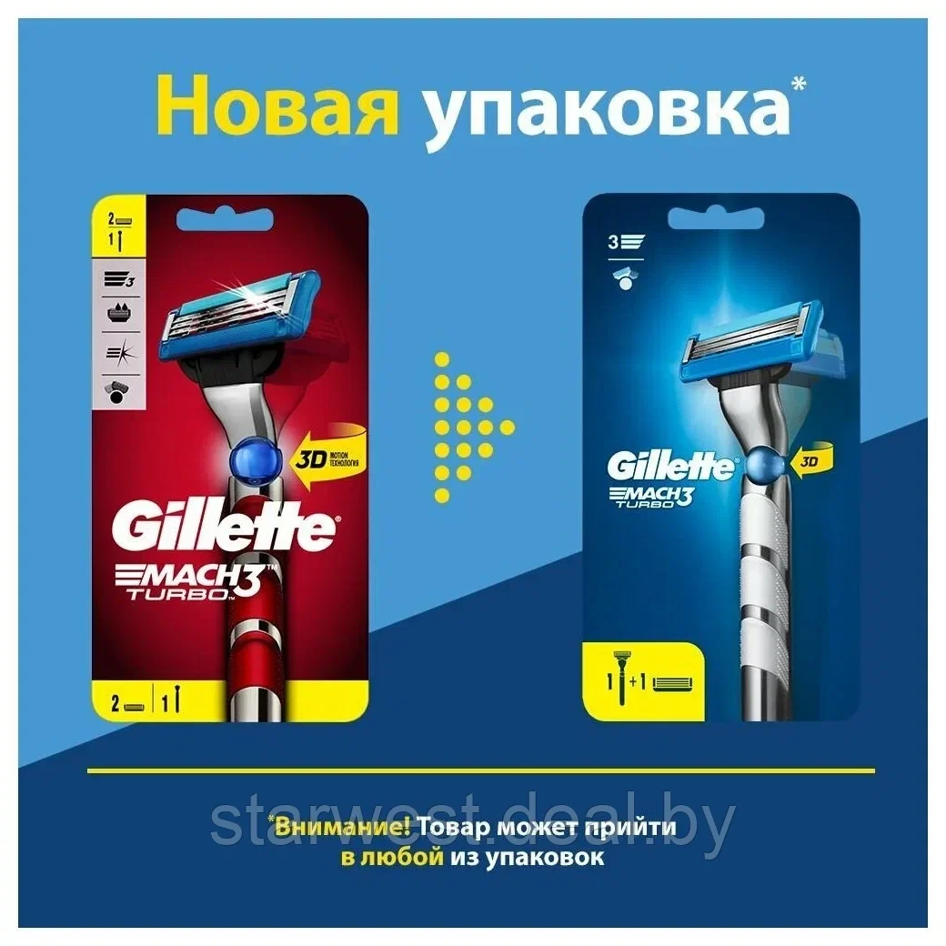 Gillette Mach 3 Turbo с 2 кассетами Бритва / Станок для бритья мужской с 3D-механизмом - фото 3 - id-p133704064