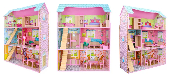 Домик деревянный для кукол DOLL HOUSE с мебелью, 3 этажа, 5 комнат, B745 - фото 1 - id-p213587933