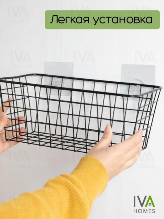 Корзина металлическая корзинка для хранения шкафа кухни ванной подвесная полка на присосках кухонная черная - фото 5 - id-p213589451