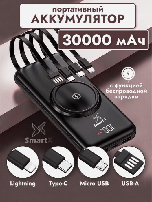 Power bank 30000 mah пауэрбанк для телефона Iphone портативный внешний аккумулятор с беспроводной зарядкой - фото 1 - id-p213589489