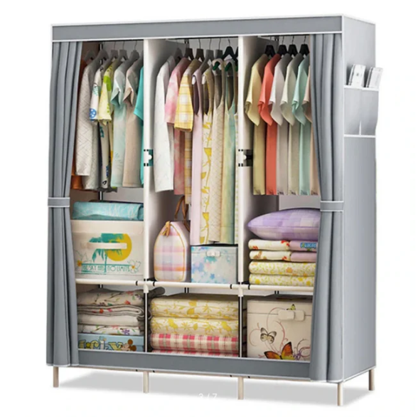 Складной шкаф Storage Wardrobe mod.88130 130 х 45 х 170 см. Трехсекционный/ Цвет-Серый - фото 6 - id-p213630748