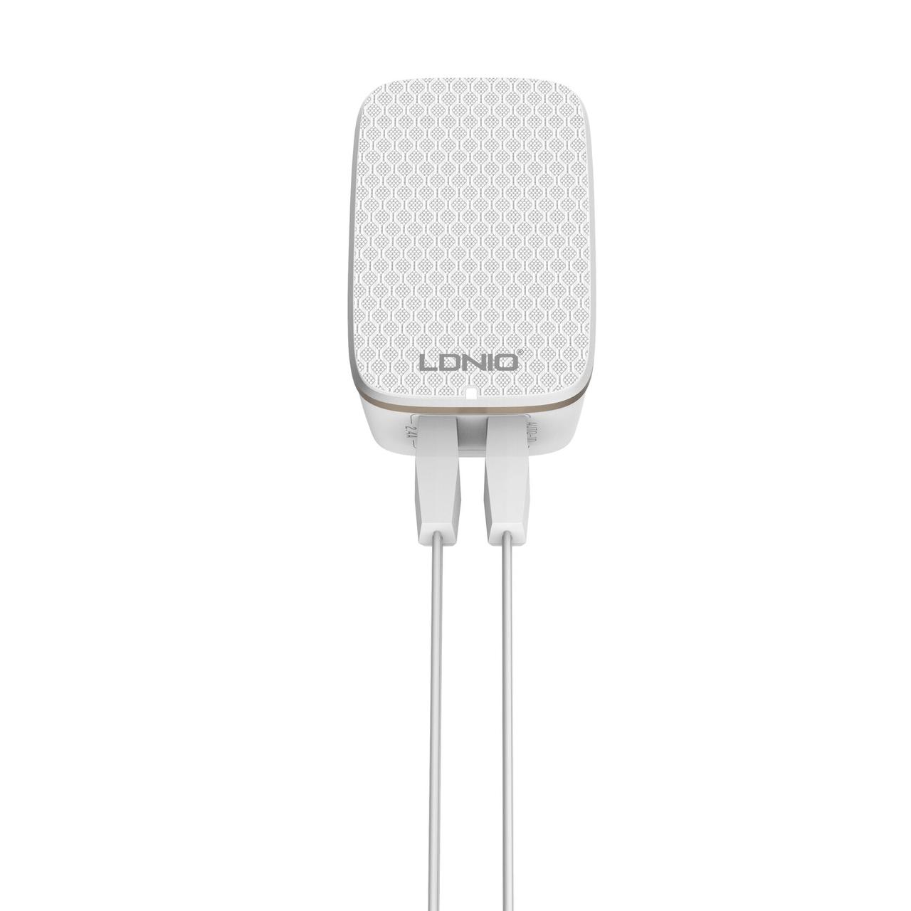 Сетевое зарядное устройство - LDNIO A2204, 5V, 2400mA, 12W, 2xUSB, белое + Lightning кабель (для Iphone) - фото 6 - id-p213629661