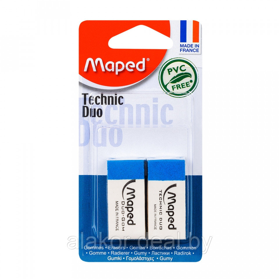 Ластик Maped Technic Duo, 2шт,  сине-белый, 2шт в блистере