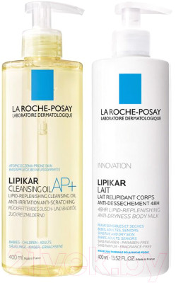 Набор косметики для тела La Roche-Posay Lipikar Масло для душа Ap+ 400мл+Молочко для сухой кожи 400мл - фото 1 - id-p213663899
