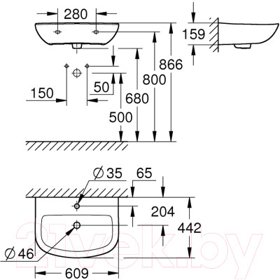 Умывальник GROHE Bau Ceramic 60 39421000 - фото 6 - id-p213673033