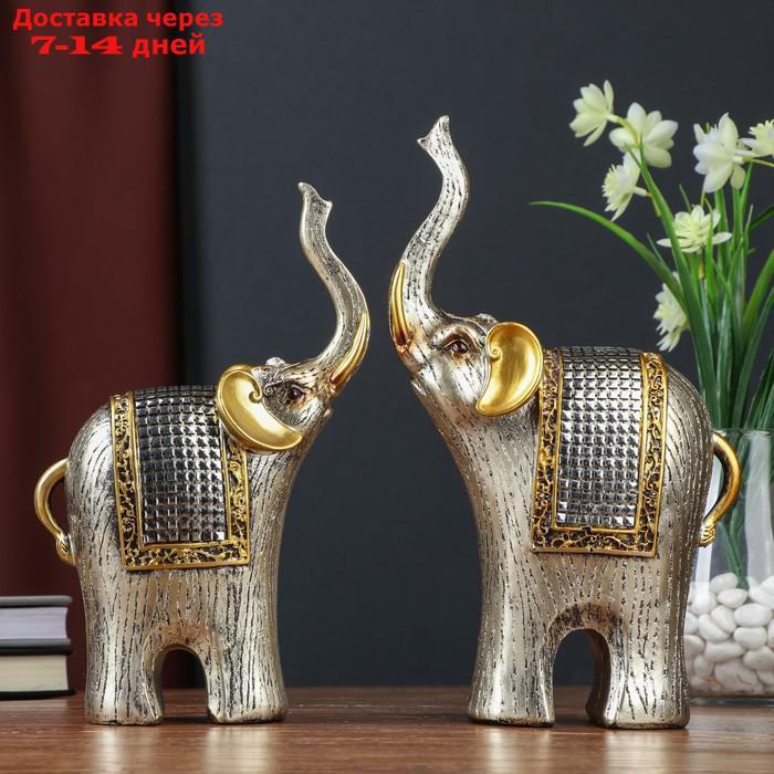 Сувенир полистоун "Два слона с попоной-кальчугой" набор 2 шт 26,5х7,5х16,5 см - фото 3 - id-p213592135