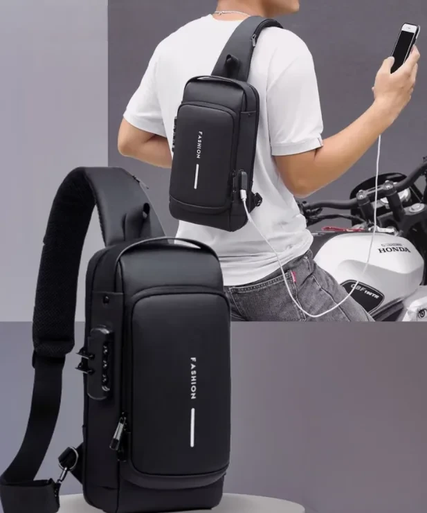 Сумка - рюкзак через плечо Fashion с кодовым замком и USB / Сумка слинг / Кросc-боди барсетка+ подарок - фото 3 - id-p213686361