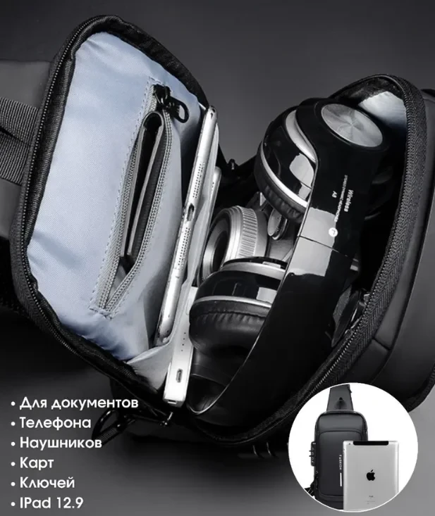 Сумка - рюкзак через плечо Fashion с кодовым замком и USB / Сумка слинг / Кросc-боди барсетка+ подарок - фото 8 - id-p213686361