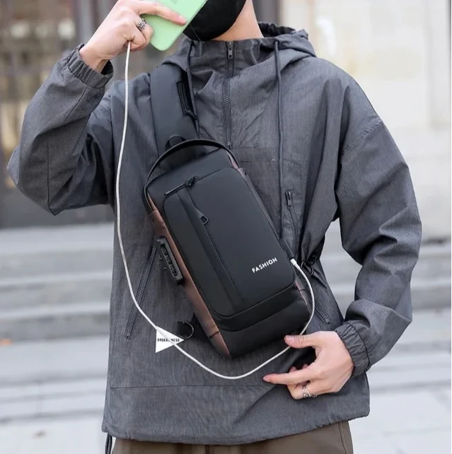 Сумка - рюкзак через плечо Fashion с кодовым замком и USB / Сумка слинг / Кросc-боди барсетка+ подарок - фото 5 - id-p213686361
