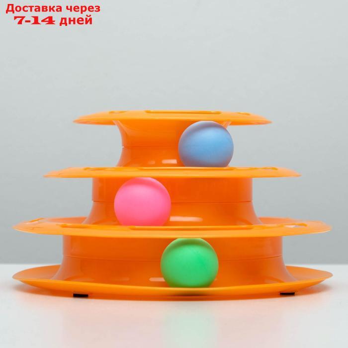 Игровой комплекс "Пижон" для кошек с 3 шариками, 24,5 х 24,5 х 13 см, оранжевый - фото 2 - id-p213591160