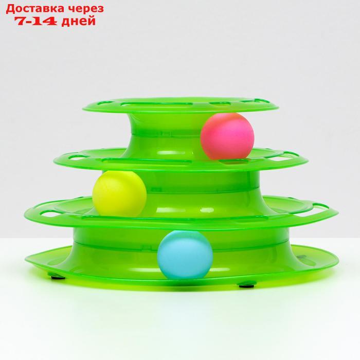 Игровой комплекс "Пижон" для кошек с 3 шариками, 24,5 х 24,5 х 13 см, зелёный - фото 2 - id-p213591161