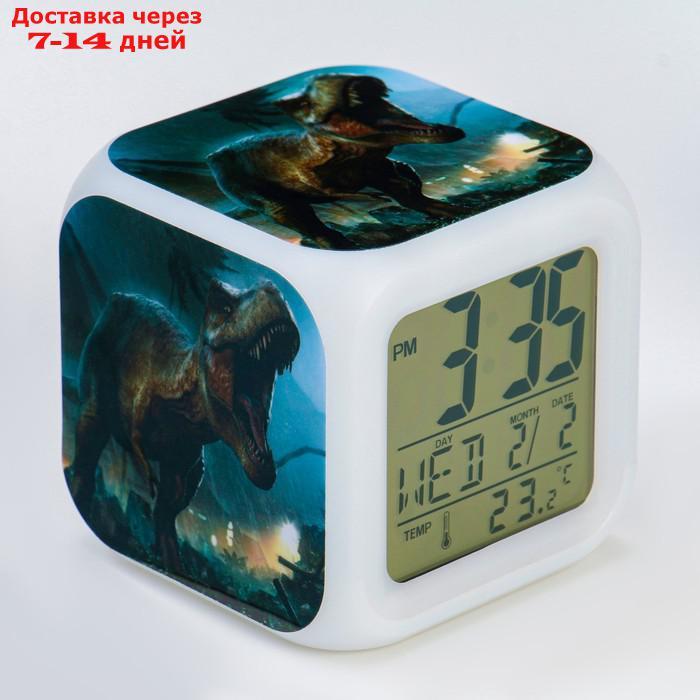 Часы настольные электронные "Динозавр" с подсветкой, будильником, термометром, календарем