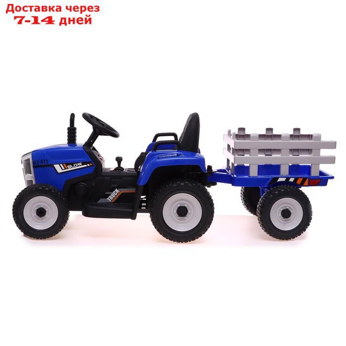 Электромобиль "Трактор", с прицепом, EVA колеса, кожаное сидение, цвет синий - фото 3 - id-p213592632