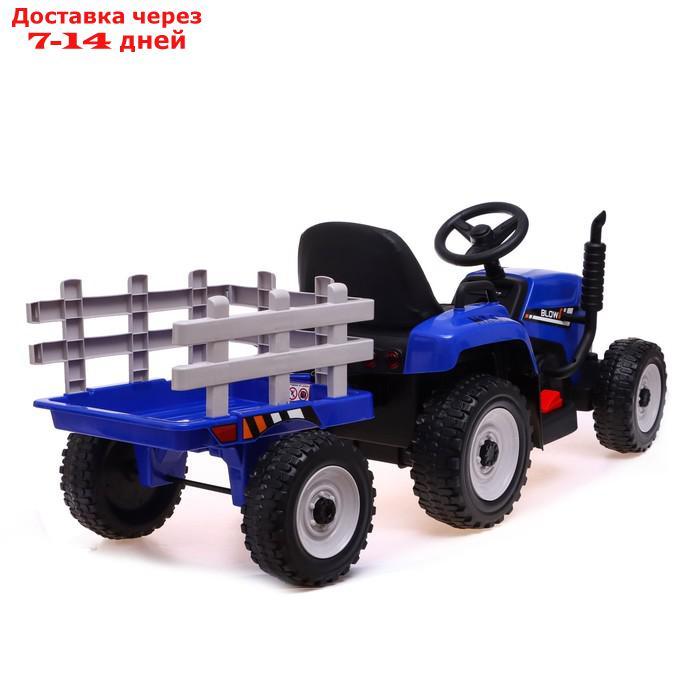 Электромобиль "Трактор", с прицепом, EVA колеса, кожаное сидение, цвет синий - фото 4 - id-p213592632