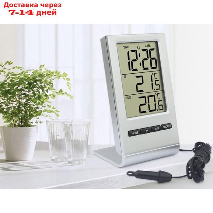 Часы электронные с метеостанцией, с календарём и будильником 5.7х10.6 см - фото 2 - id-p213592767