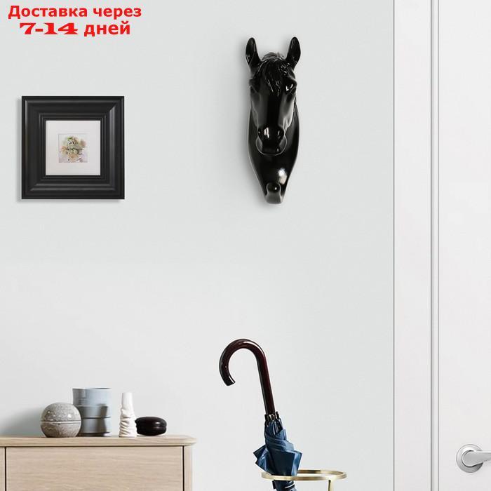 Декор настенный-вешалка "Конь"12 x 3,8 см, чёрный