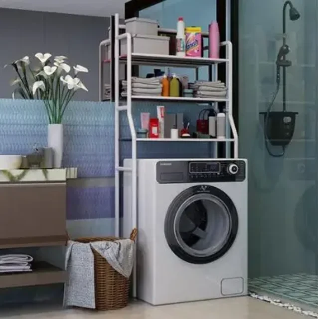 Стеллаж - полка напольная трёхъярусная Washing machine storage rack для ванной комнаты над стиральной машиной - фото 1 - id-p213686647