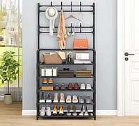 Напольная вешалка для обуви и одежды с полками и крючками New Simple floor Clothes Rack 5 ярусов 175х60х28 см