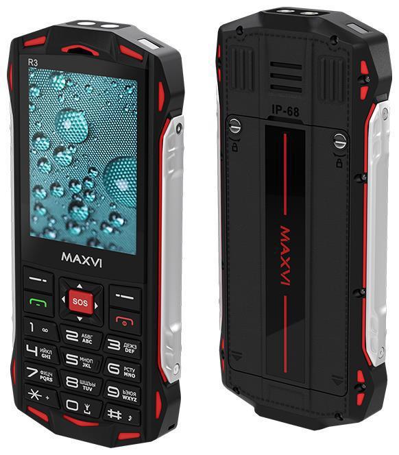 Кнопочный ударопрочный водонепроницаемый защищенный телефон MAXVI R3 red - фото 1 - id-p213722900