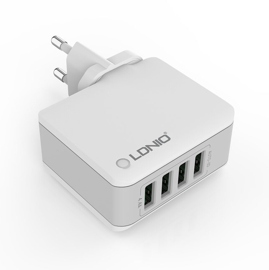 Сетевое зарядное устройство - LDNIO A4403, 5V, 4400mA, 22W, 4xUSB, белое