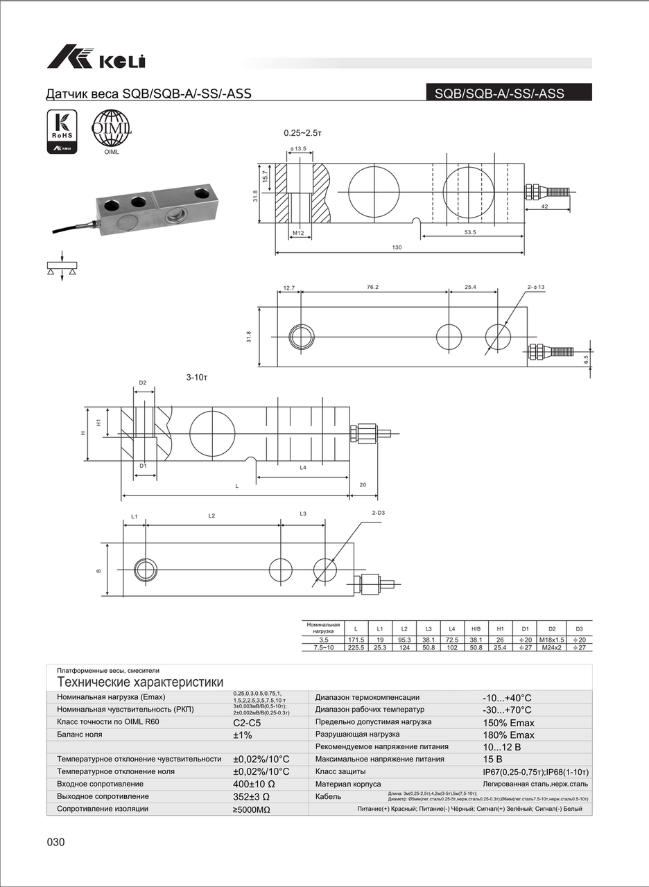 Тензодатчик SQB Keli для платформенных весов - фото 2 - id-p30377651