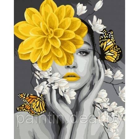 Рисование по номерам "Девушка с желтым цветком" картина