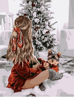Рисование по номерам "Девушка у елки" картина