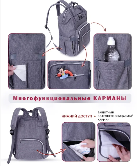 Сумка - рюкзак для мамы с термо-карманами для бутылочек Qixitu Микс цветов!Супер-цена! - фото 5 - id-p213926340