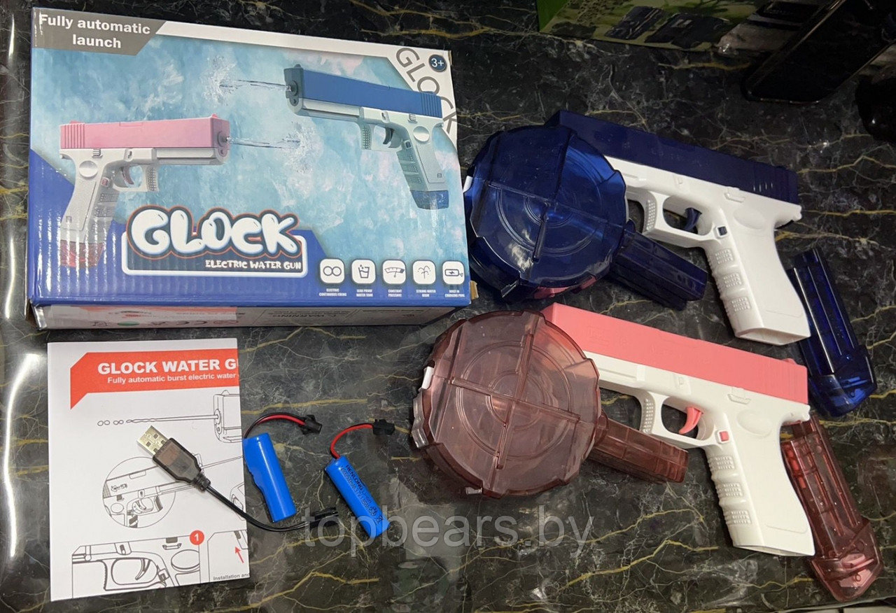 Водяной пистолет GLOCK WATER GUN (2 обоймы, USB аккумулятор) Розовый - фото 4 - id-p209826946