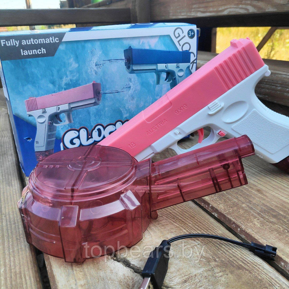 Водяной пистолет GLOCK WATER GUN (2 обоймы, USB аккумулятор) Розовый - фото 8 - id-p209826946