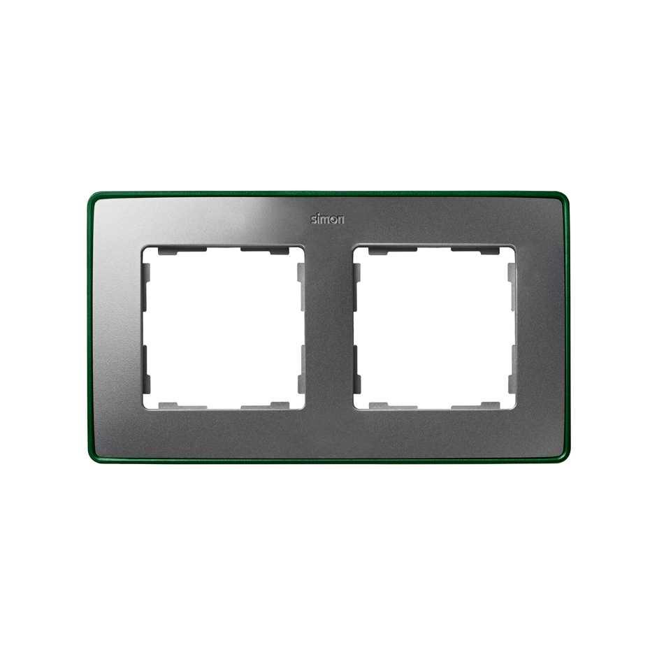 8201620-253 Рамка на 2 поста цвета холодный алюминий с металлическим основанием матового зеленого цв - фото 1 - id-p213927976