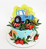 Вафельная печать на торт синий трактор, фото 3
