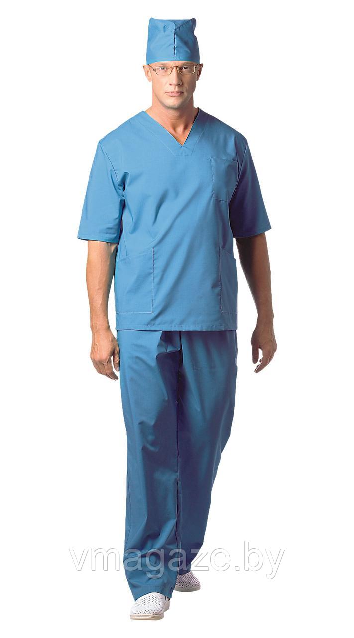 Хирургический костюм мужской + колпак (цвет голубой)