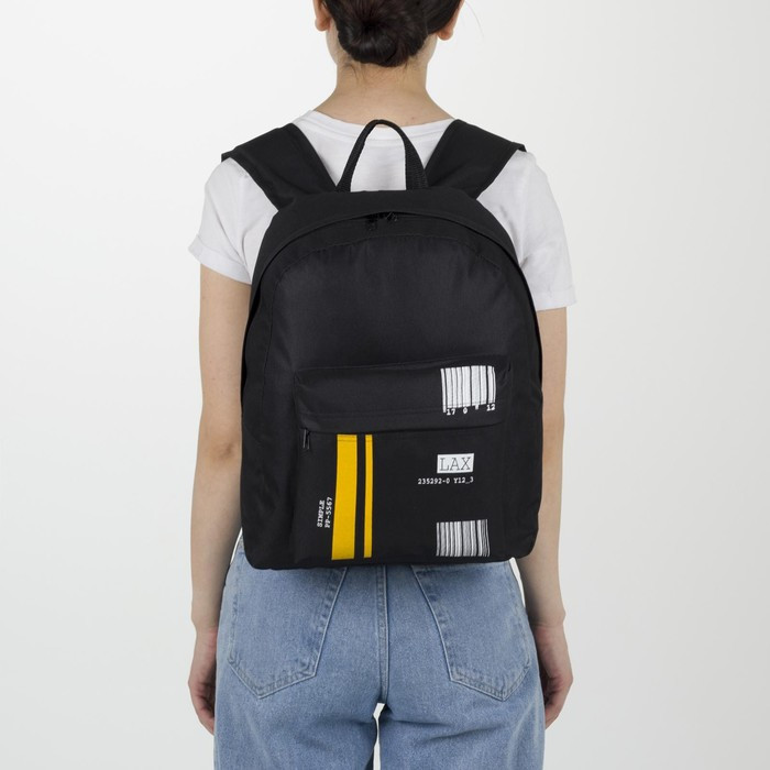Рюкзак молодёжный «Штрихкод», 33х13х37 см, отдел на молнии, наружный карман, цвет чёрный - фото 7 - id-p213937640