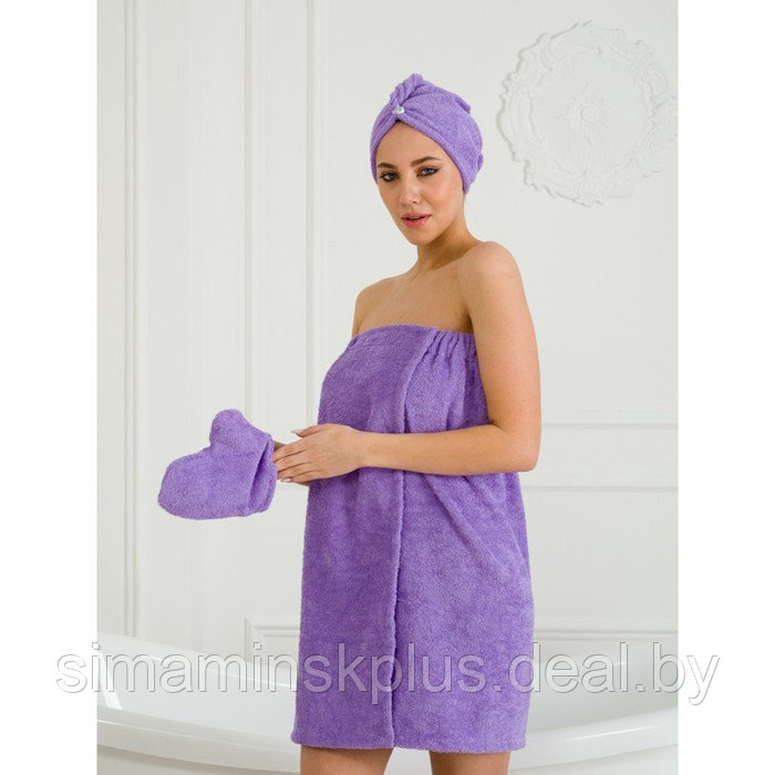 Набор для бани женский: чалма, парео, рукавица, размер XL-3XL - фото 3 - id-p213937743